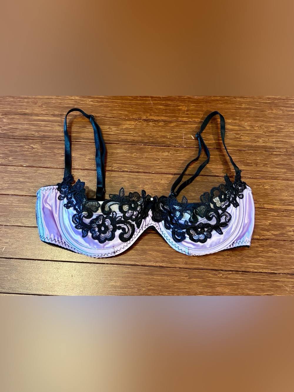 Fredericks of Hollywood Demi Cup Push Up Bra 36B/C Purple Satin with Black Lace